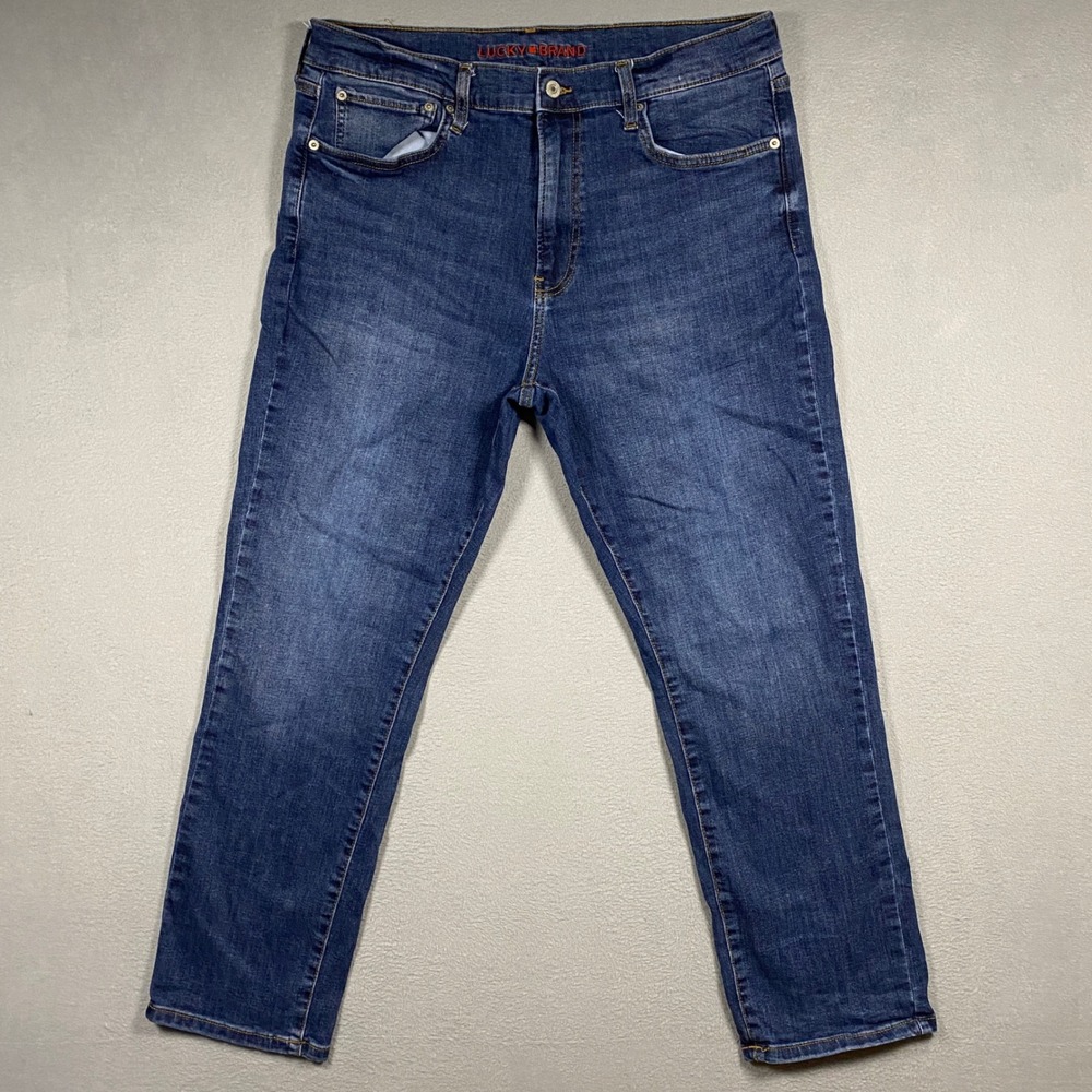 Lucky Brand 410 Athletic Straight Jeans Mens 36x30 Blue Medium Wash Denim